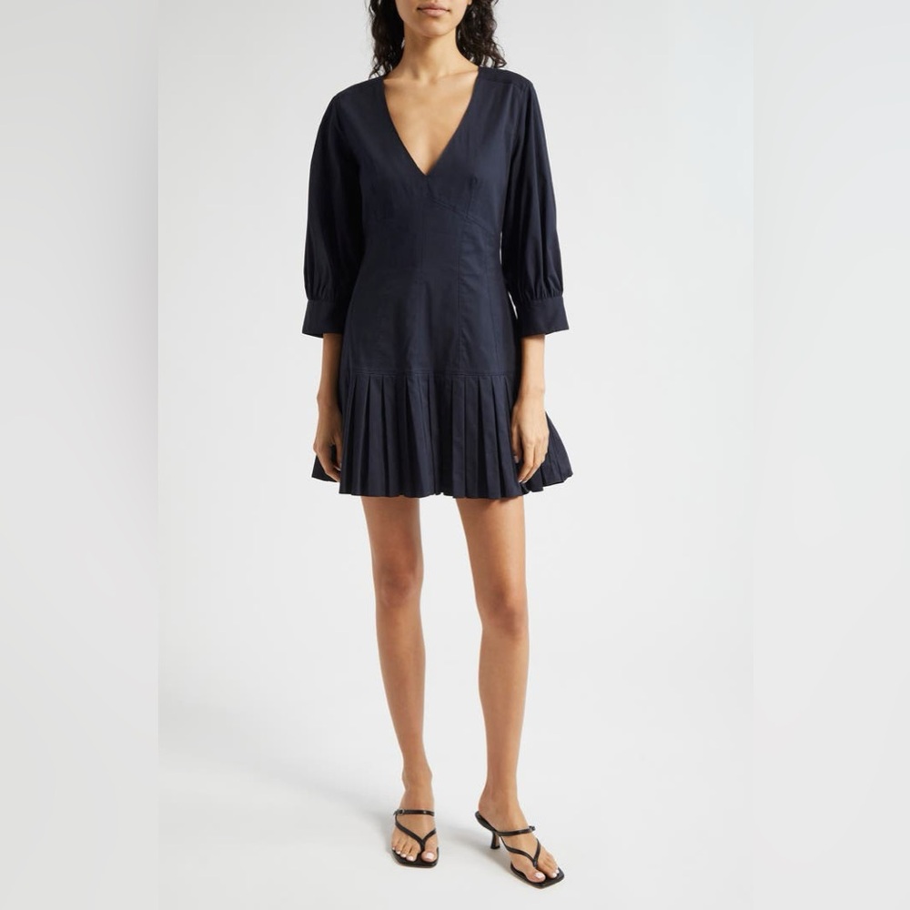 Black V-Neck Dress with Pleated Skirt